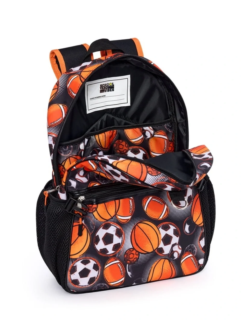 Kids Sports Ball Backpack with Headphones - Black & Orange W4